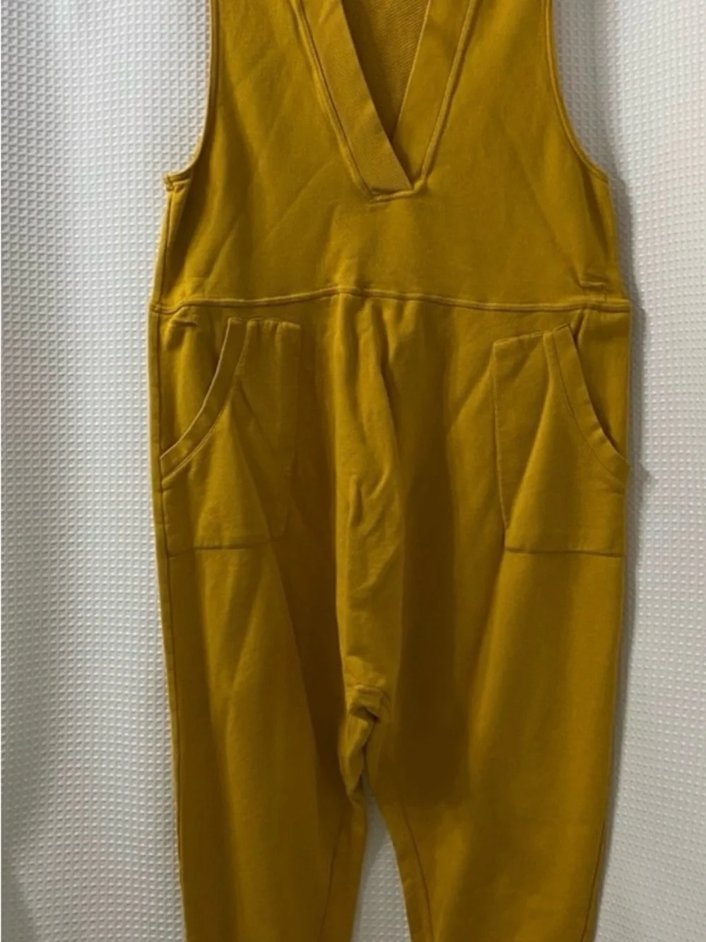 Free People Mustard V-Neck Relaxed Jumpsuit